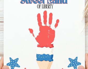 Ice cream Cone Independence Day 4th of July handprint American patriotic activity USA DIY Craft Daycare Summer Art Template, Kids Craft