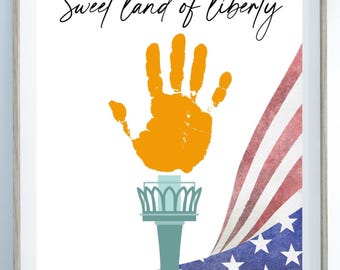 Statue of Liberty Handprint Art for July 4th, USA Independence Day, Patriotic Daycare Summer Art, Kids Craft, independence day craft DIY