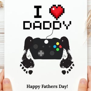 Gamer Dad-voetafdruk afdrukbare kunst • Dad You Leveling Up - Vaderdagcadeau van baby of peuter • DIY aandenken Knutselen voor videogame papa