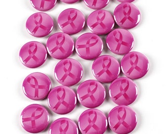 25 Pack - Breast Cancer Awareness Pink Ribbon Pinback Button – 1 Inch Round