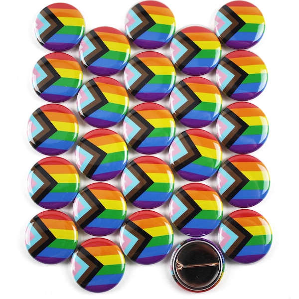 Paquete de 25 - Botones Pinback de la bandera del Orgullo LGBTQ+ - Redondo de 1 pulgada