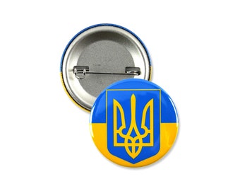 25 Pack - Ukrainian Flag With Trident Pinback Button Badges - 1.5 Inch