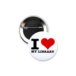 5 Pack - I &quot;Heart&quot; Love My Library Pinback Button Badges - 2.25 Inch