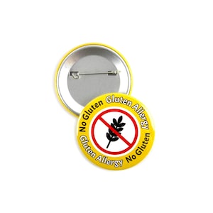 5 Pack - No Gluten Celiac Disease and Food Allergy Warning Pinback Button Badges - 2.25 Inch Round