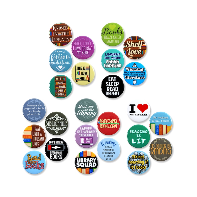 25 Pack Funny Book and Library Lovers Pinback Button Badges - Etsy