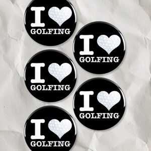 Set van 5 - I "Heart" Love Golfing-speldknoppen - 2,25 inch