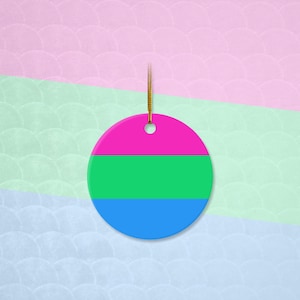 1 Pack - LGBTQ+ Polysexual Pride Flag Ceramic Christmas Ornament and Home Decor - 2.85 Inch Round