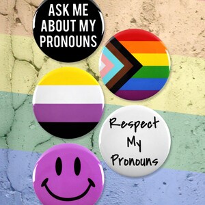 5 Pack - Nonbinary And Pronoun Pride LGBTQ+ Pinback Buttons - 2.25 Inch