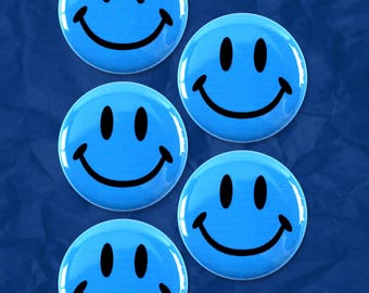 Klassieke blauwe smiley-buttons met buttons - 2,25 inch rond - set van 5