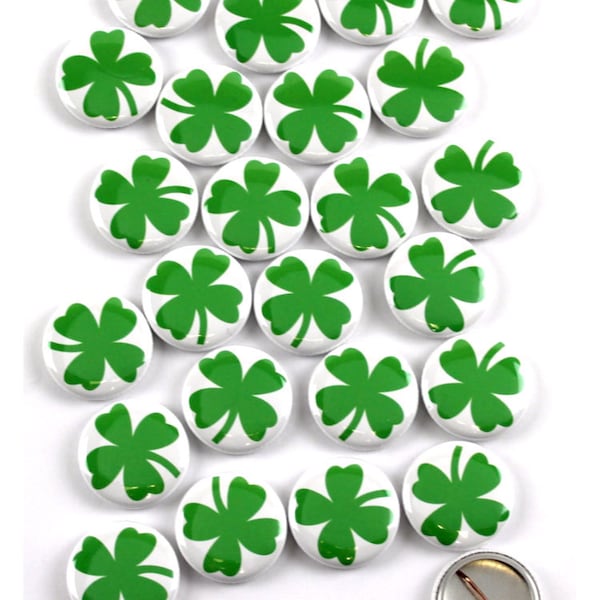 St Patrick's Day Lucky Shamrock Pinback Buttons - 1 Inch Round - 25 Pack