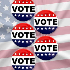 5 Pack - Classic Vote Political Pinback Button Badges - 2.25 Inch