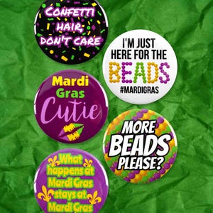 5 Pack - Mardi Gras Cutie Pack - Pinback Buttons Badges - 2.25 Inch