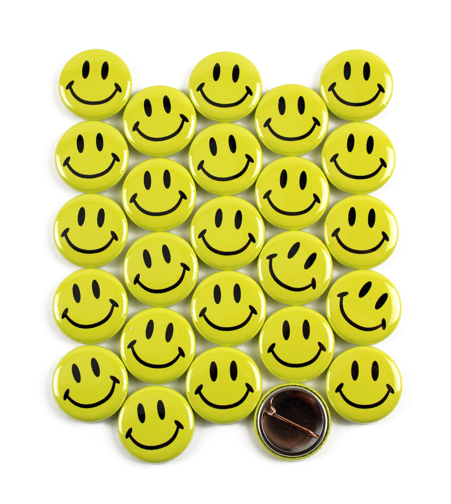 25 Pack Classic Smiley Face Pinback Buttons 1 Inch Round Etsy