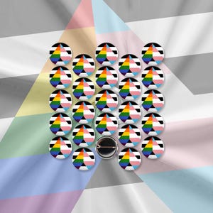 25-pack - HBTQ+ Heterosexuell Regnbågs-/Trans Pride-flagga Knappar med nål – 2,5 cm runda