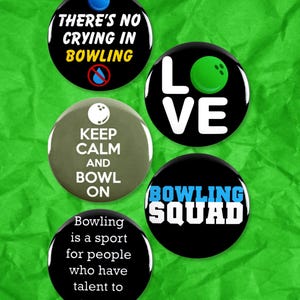 5 Pack - Funny Bowling Pinback Button Badges - 2.25 Inch