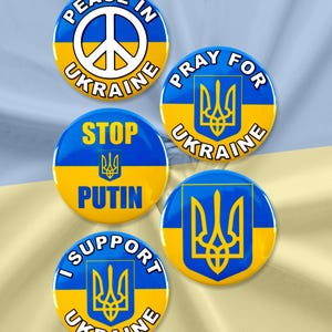 5 Pack - Ukraine Support Multipack Pinback Button Badges - 2.25 Inch