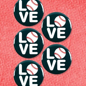 5 Pack - Baseball Love Team Pinback Buttons - 2.25 Inch