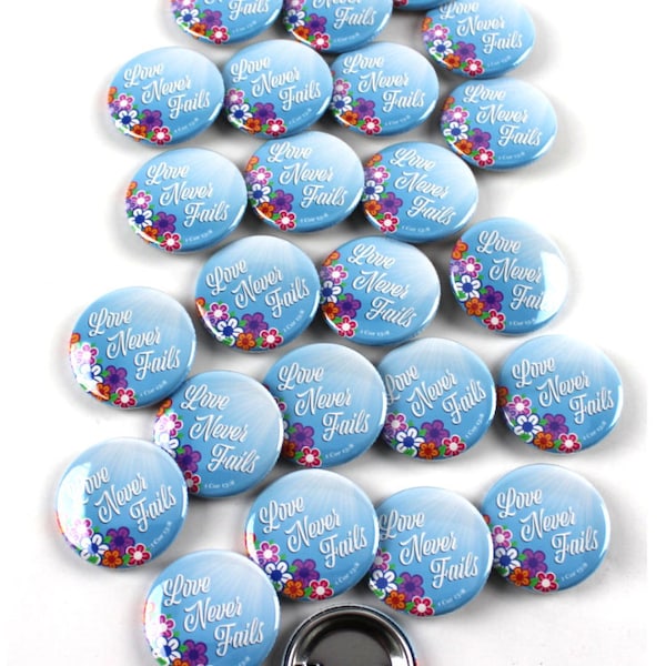 Jehovah's Witnesses Convention Flower Love Never Fails JW.org Pinback Buttons - 1.5 Inch Round - 25 Pack