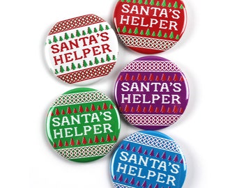 5 Pack - Santa's Helper Ugly Sweater Christmas Holiday Pinback Buttons – 2.25 Inch Round