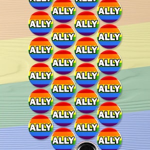 25 Pack - LGBTQ+ Ally Rainbow Pride Flag Pinback Button Badges - 1.5 Inch Round