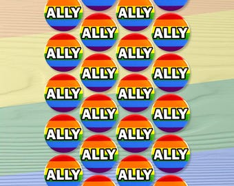 25 Pack - LGBTQ+ Ally Rainbow Pride Flag Pinback Button Badges - 1.5 Inch Round