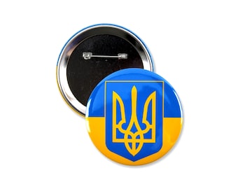 10 Pack - Ukrainian Flag With Trident Pinback Button Badges - 3 Inch