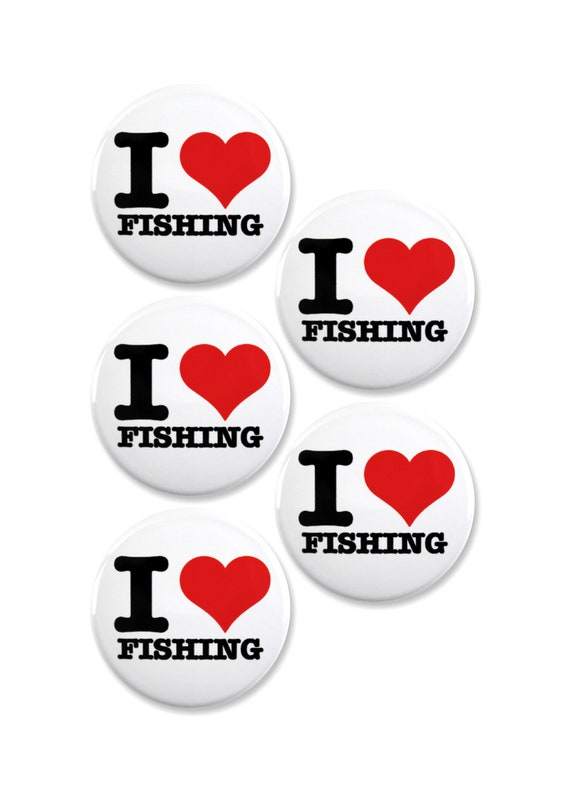 5 Pack I heart Love Fishing Pinback Buttons 2.25 Inch 