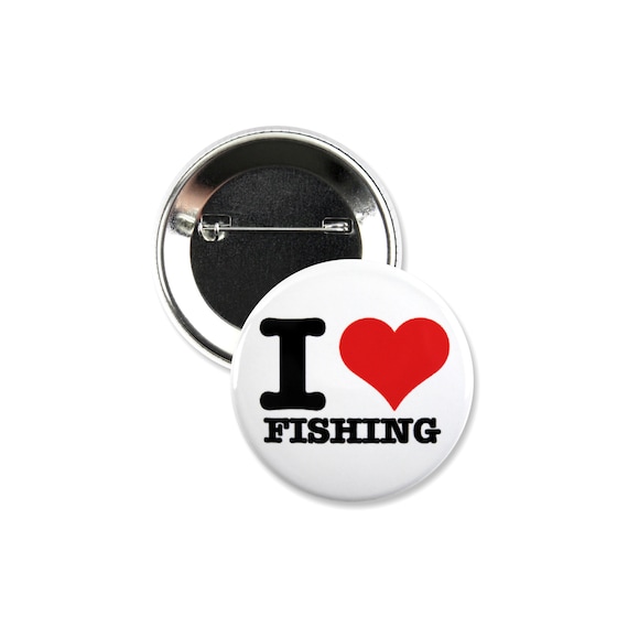 5 Pack - I Heart Love Fishing Pinback Buttons - 2.25 inch