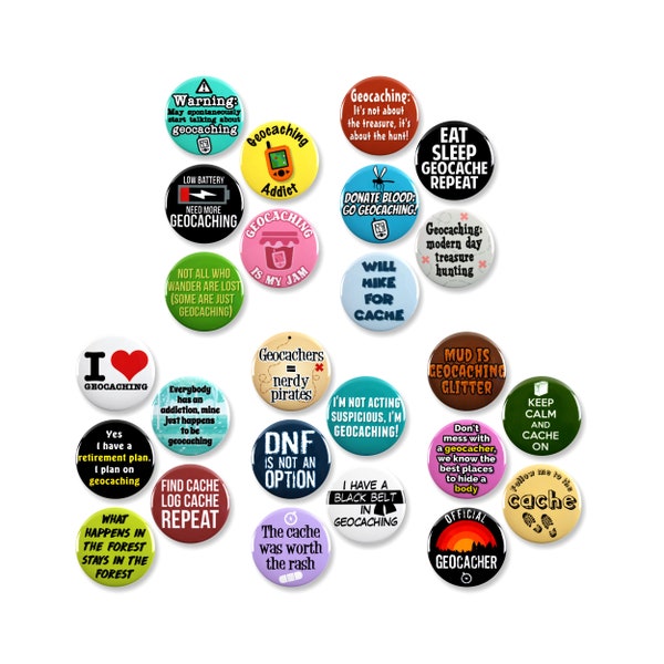 25er Pack - Geocaching Addicted Megapack Pinback Buttons - 1,5 Zoll