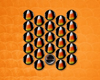 Paquete de 25 botones de Halloween con diseño de caramelos de maíz - 2.5 cm (1 pulgada)