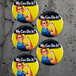 5 Pack - Rosie The Riveter We Can Do It - 2.25 Inch Round Buttons