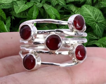 Handmade Designer Silver Garnet Ring: Dainty Bohemian Jewelry,  Ethnic Gift