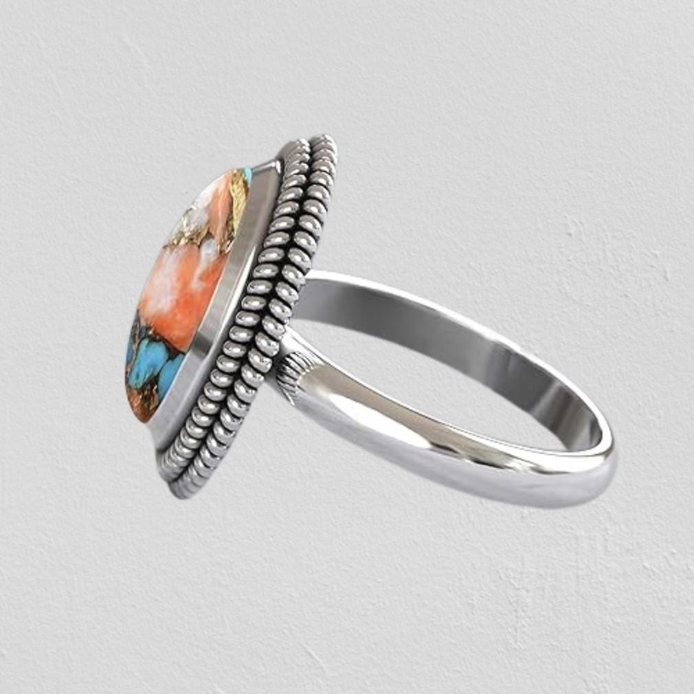 スターリングシルバーのスパイニーオイスターターコイズリング：職人