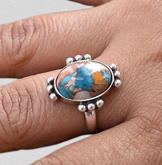 ハンドメイドスターリングシルバースパイニーオイスターターコイズ