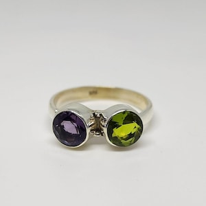 Bague améthyste et péridot : bague faite main en argent sterling 925 avec pierres précieuses