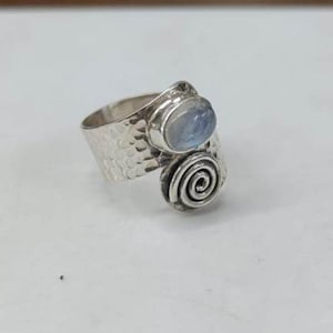 925 Sterling Silver Natural Blue Fire Moonstone Handmade Adjustable Ring, Artisans Ring, Bohemian Ring, Designer Ring, Gift For Her