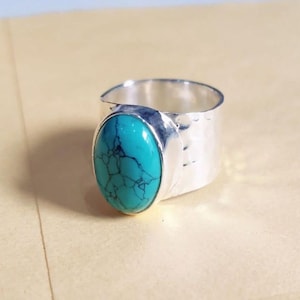 Handmade Sterling Silver Turquoise Ring: Bohemian Artisan JewelryEthnic Gift