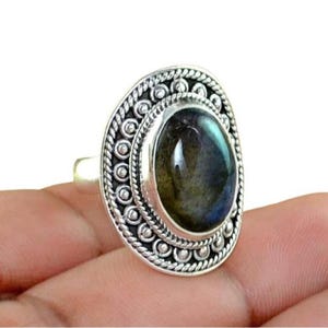 925 Sterling Silver Natural Blue Fire Labradorite Gemstone Handmade Designer Ring, Artisans Ring, Bohemian Ring, Ladies Ring, Ethnic Gift