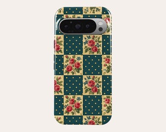 Floral Checkered Phone Case Aesthetic Flower Phone Cover Fit For Google Pixel 10 Pro XL 9A 9 Pro XL 8A 8 Pro 7 Pro 7A Pixel 6A 6 Pro