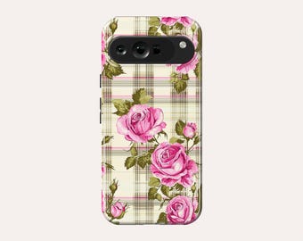 Checkered Floral Phone Case Roses Phone Cover Fit For Google Pixel 10 Pro XL 9A 9 Pro XL 8A 8 Pro 7 Pro 7A Pixel 6A 6 Pro