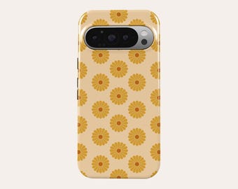 Funda de teléfono con estampado de margaritas y flores amarillas retro, compatible con Google Pixel 10 Pro XL, 9A, 9 Pro XL, 8A, 8 Pro, 7 Pro, 7A, Pixel 6A y 6 Pro.