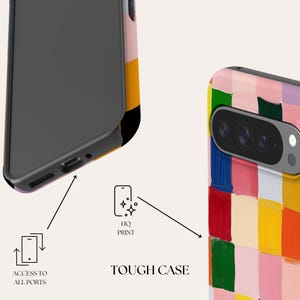 K&ouml;nnte beinhalten: Eine robuste Handyh&uuml;lle mit einem farbenfrohen abstrakten Design. Die H&uuml;lle hat eine erh&ouml;hte Kamerabuckel und Ausschnitte f&uuml;r die Tasten und Anschl&uuml;sse. Die H&uuml;lle ist aus strapazierf&auml;higem Kunststoff und hat einen hochwertigen Druck. Die H&uuml;lle wird auf einem wei&szlig;en Hintergrund gezeigt.