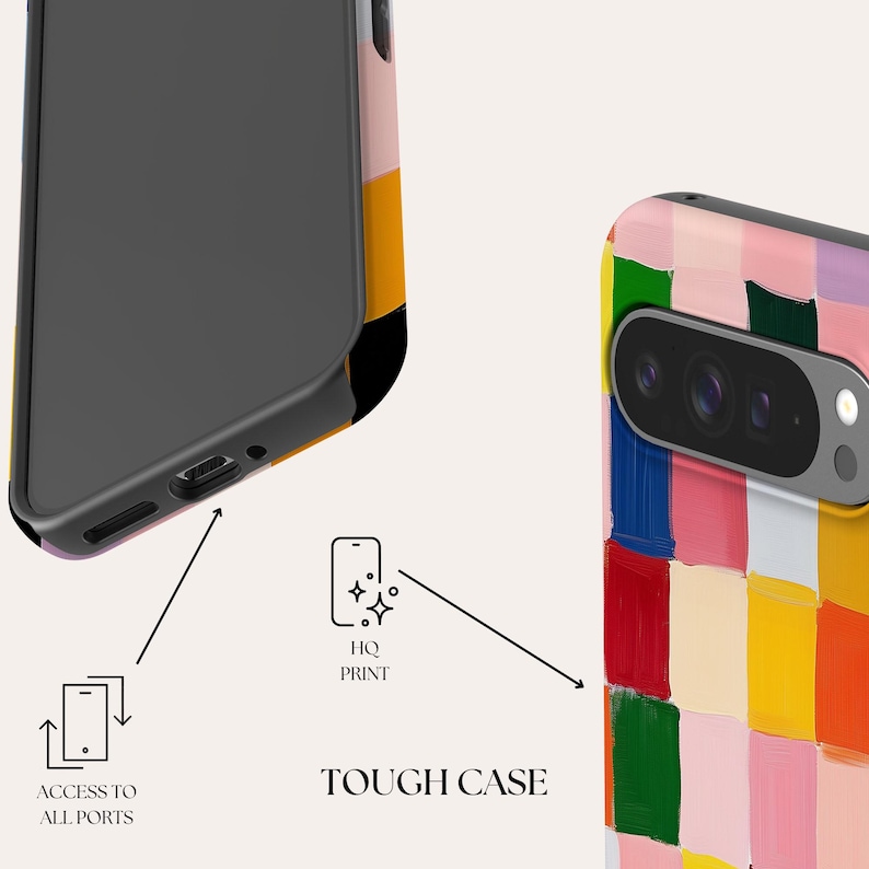 K&ouml;nnte beinhalten: Eine robuste Handyh&uuml;lle mit einem farbenfrohen abstrakten Design. Die H&uuml;lle hat eine erh&ouml;hte Kamerabuckel und Ausschnitte f&uuml;r die Tasten und Anschl&uuml;sse. Die H&uuml;lle ist aus strapazierf&auml;higem Kunststoff und hat einen hochwertigen Druck. Die H&uuml;lle wird auf einem wei&szlig;en Hintergrund gezeigt.