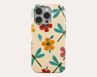 Dragonfly Phone Case Aesthetic Floral MagSafe Phone Cover Fit For iPhone 17 Pro Max 16 Pro Max 15 14 13 Pro 12 11 Pro XS XR 7 8 Plus