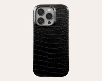 Black Crocodile Print Phone Case Animal Print MagSafe Phone Cover Fit For iPhone 17 Pro Max 16 Pro Max 15 14 13 Pro 12 11 Pro XS XR 8 Plus