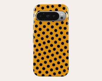 ドット柄イエローのレトロファンキーなスマホケース。Google Pixel 10 Pro XL 9A 9 Pro XL 8A 8 Pro 7 Pro 7A Pixel 6A 6 Proに対応。