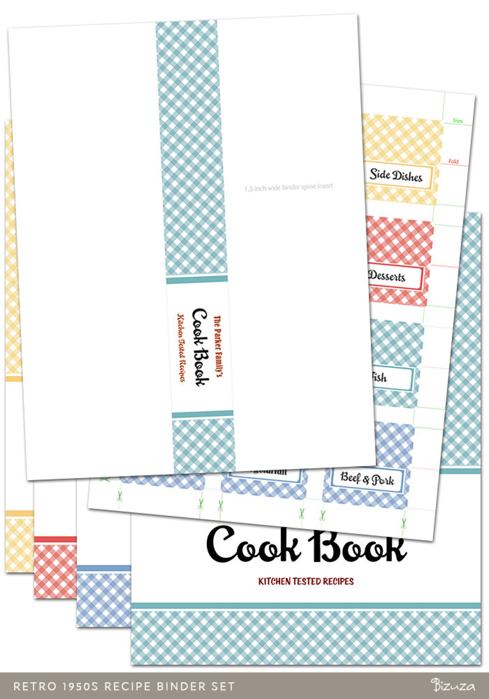 Recipe Book Binder Set Retro 1950s Style Printable Recipe Etsy
