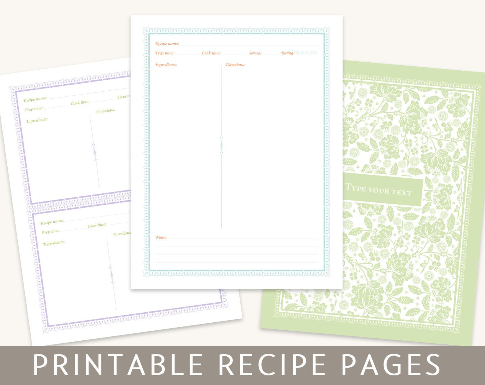 Recipe Binder Set Printable Pages Editable PDF Instant Etsy
