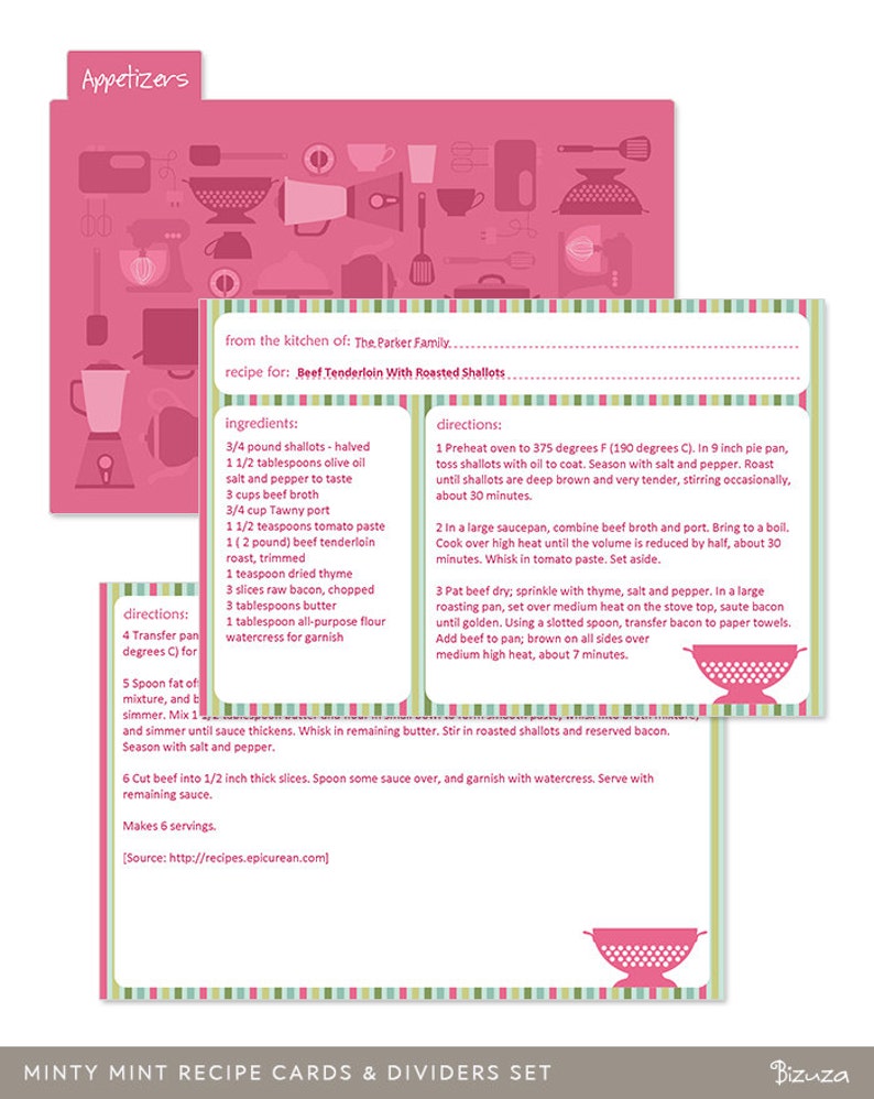 Printable Recipe Cards and Dividers Set With 70 Editable PDF Etsy