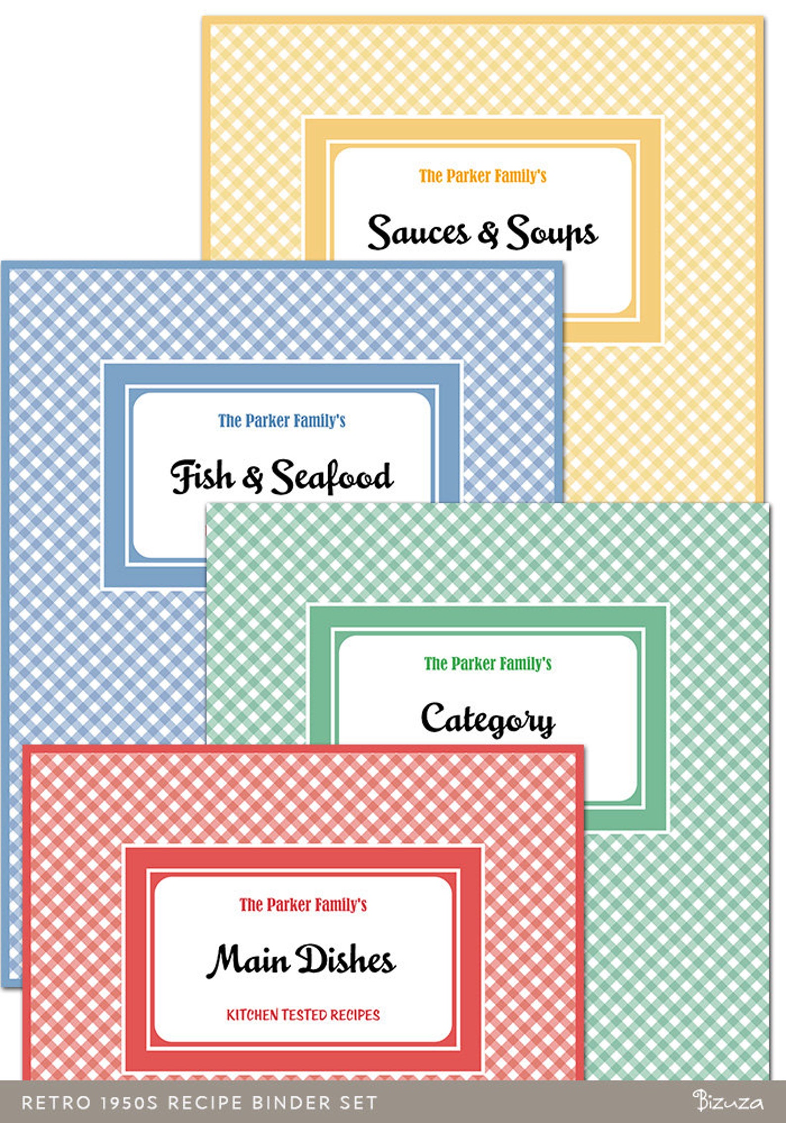 Recipe Book Binder Set Retro 1950s Style Printable Recipe Etsy